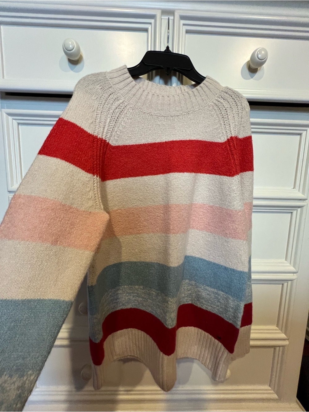 Fat Face Women’s Striped Crewneck Sweater in Cream, Red, Pink & Blue